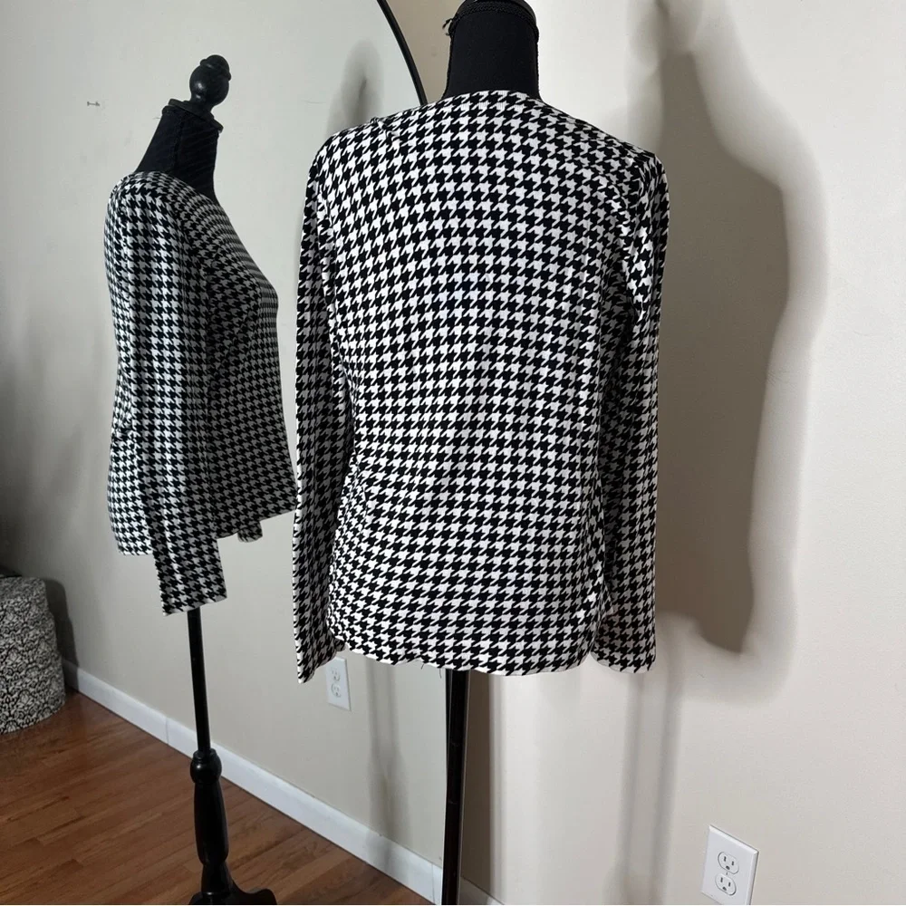 J. Crew Teddie Houndstooth Sweater Preppy Workwear Black White Size M